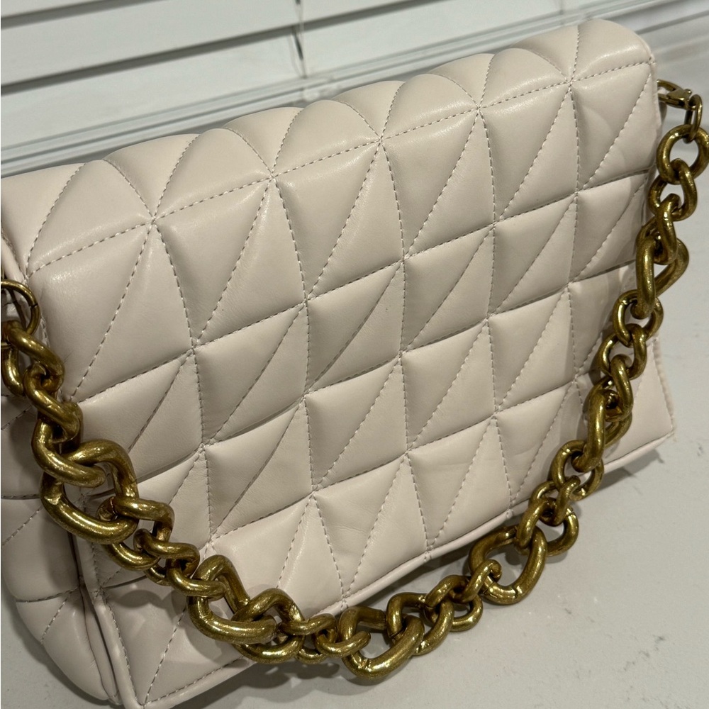 Zara Elegant Cream Quilted Chain Bag